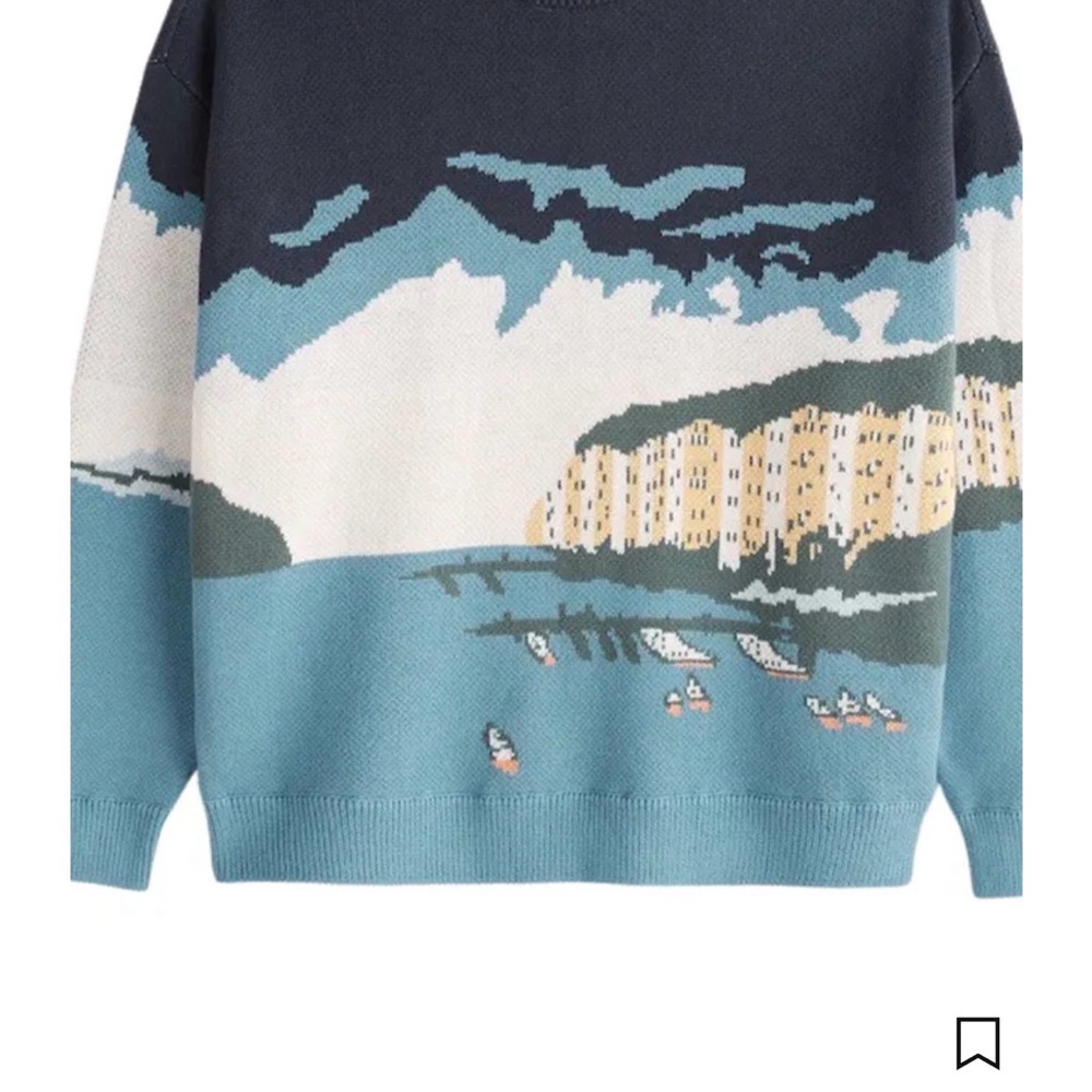 Abercrombie & Fitch Scenic Crewneck Sweater - Navy and Teal